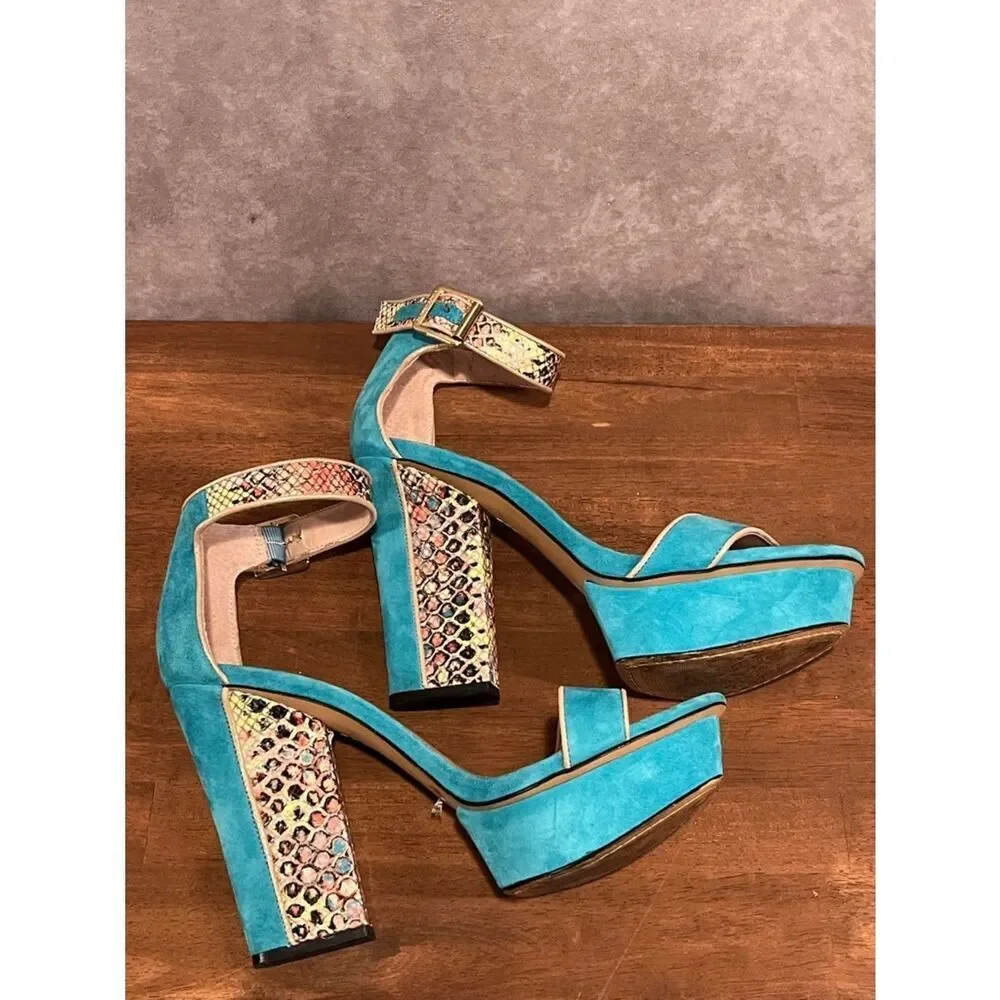 Vince Camuto Turquoise Suede Platform Ankle-Strap Platform Heels size 9